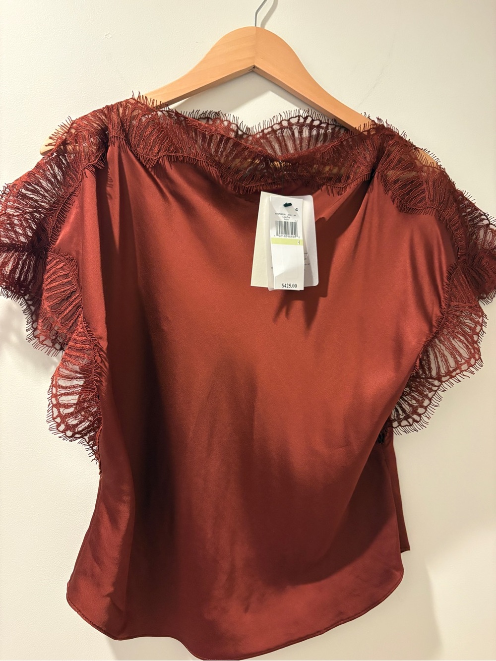 A.L.C. Rust Fringe-Trim Satin Blouse